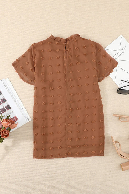 Ruffled Sleeve Swiss Dot T-Shirts