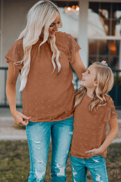 Ruffled Sleeve Swiss Dot T-Shirts