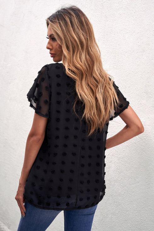 Ruffled Sleeve Swiss Dot T-Shirts