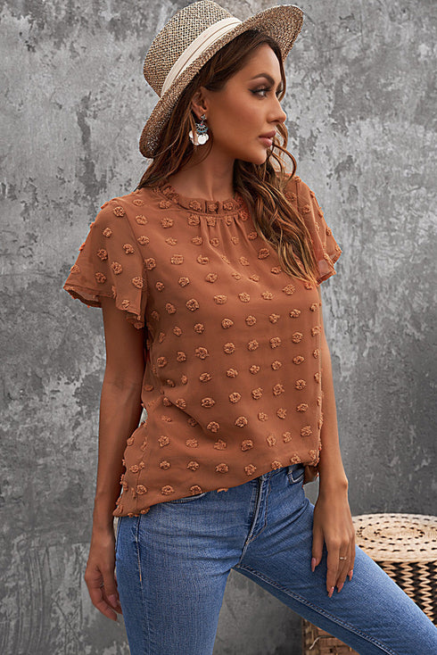 Ruffled Sleeve Swiss Dot T-Shirts