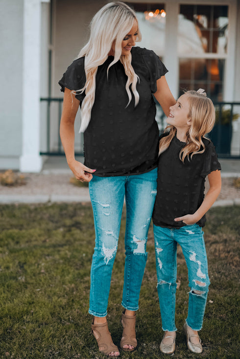 Ruffled Sleeve Swiss Dot T-Shirts