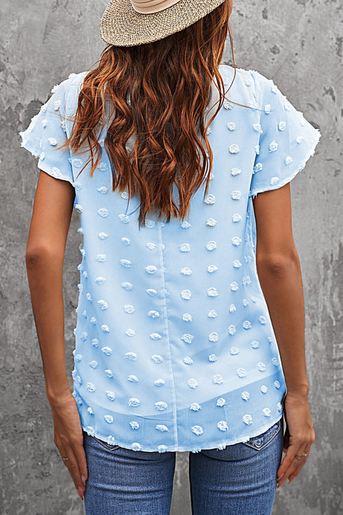 Ruffled Sleeve Swiss Dot T-Shirts