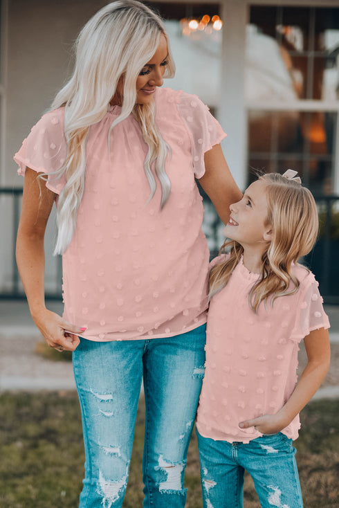 Ruffled Sleeve Swiss Dot T-Shirts