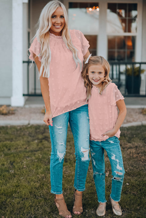 Ruffled Sleeve Swiss Dot T-Shirts