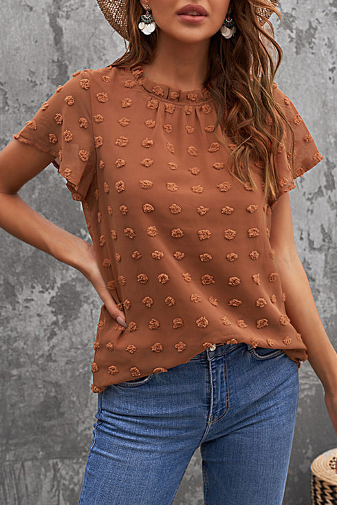 Ruffled Sleeve Swiss Dot T-Shirts