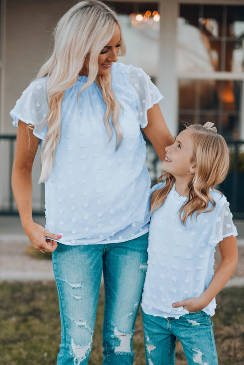 Ruffled Sleeve Swiss Dot T-Shirts