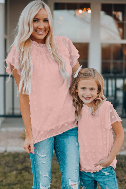 Ruffled Sleeve Swiss Dot T-Shirts