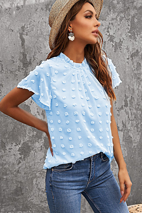 Ruffled Sleeve Swiss Dot T-Shirts