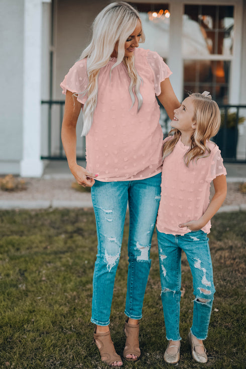 Ruffled Sleeve Swiss Dot T-Shirts