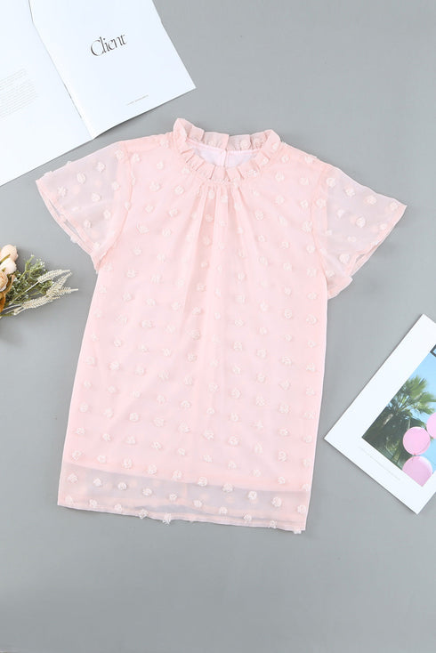Ruffled Sleeve Swiss Dot T-Shirts
