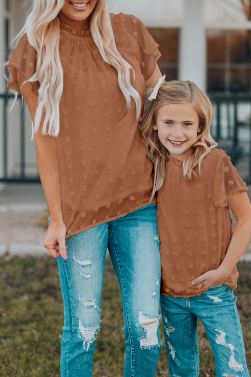 Ruffled Sleeve Swiss Dot T-Shirts