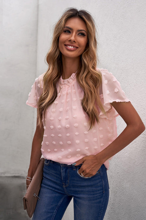 Ruffled Sleeve Swiss Dot T-Shirts