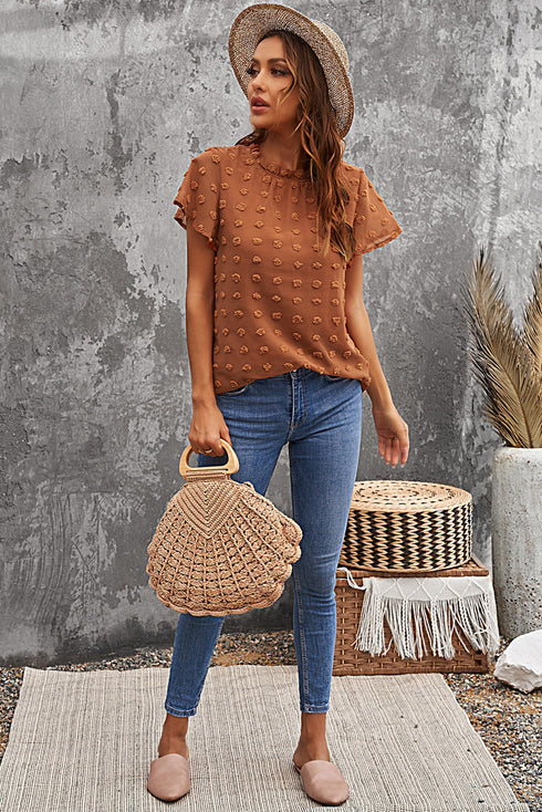 Ruffled Sleeve Swiss Dot T-Shirts