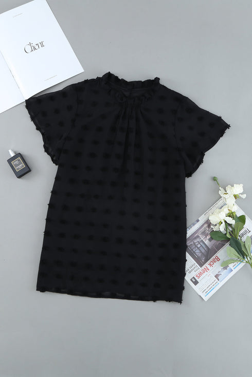 Ruffled Sleeve Swiss Dot T-Shirts