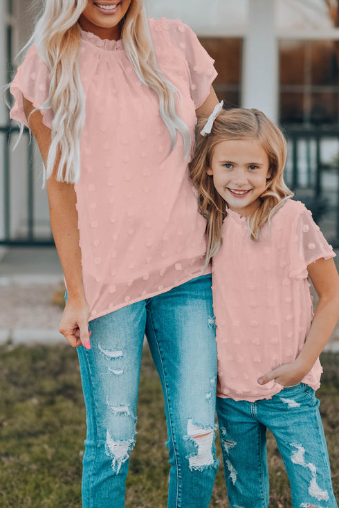 Ruffled Sleeve Swiss Dot T-Shirts