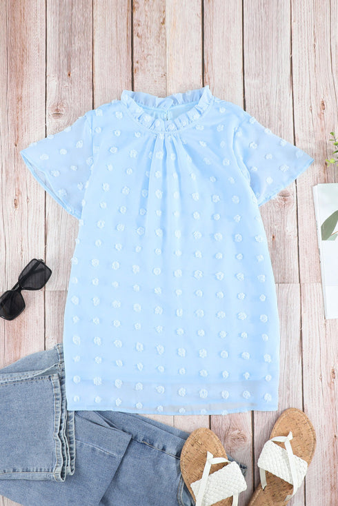 Ruffled Sleeve Swiss Dot T-Shirts