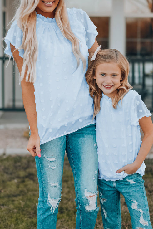 Ruffled Sleeve Swiss Dot T-Shirts