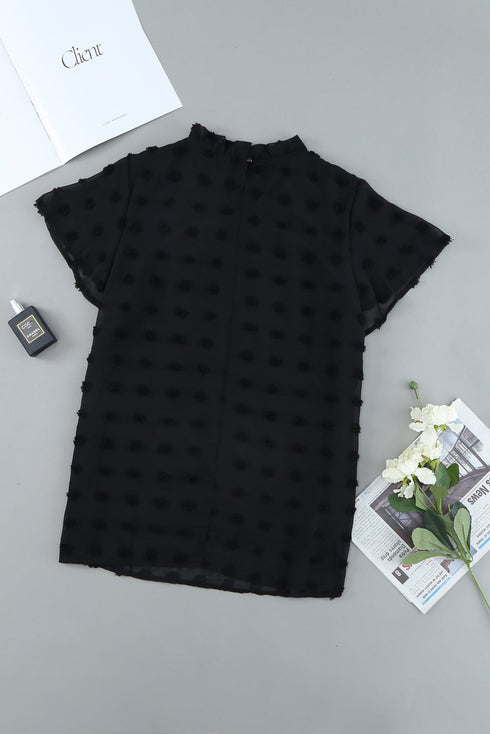 Ruffled Sleeve Swiss Dot T-Shirts