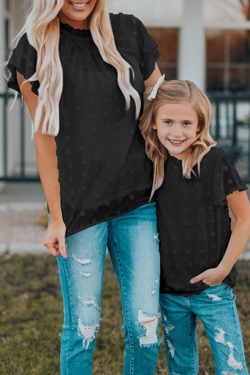 Ruffled Sleeve Swiss Dot T-Shirts