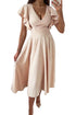 Ruffled Sleeve Wrap V Neck Midi Dress