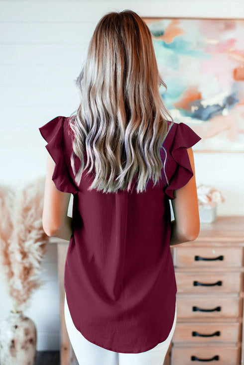 Ruffled Sleeveless V Neck Top