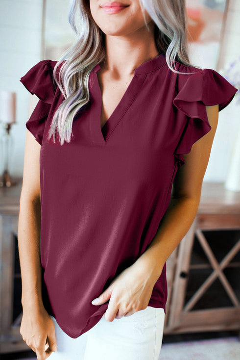 Ruffled Sleeveless V Neck Top
