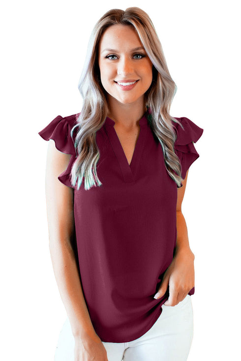 Ruffled Sleeveless V Neck Top