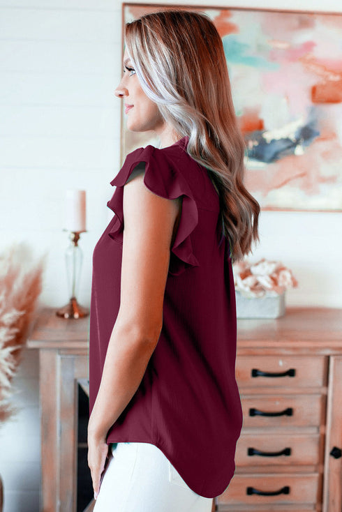 Ruffled Sleeveless V Neck Top