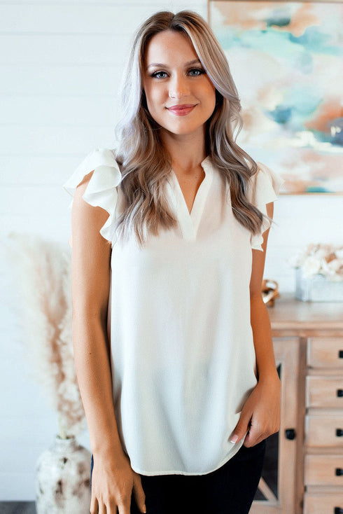 Ruffled Sleeveless V Neck Top