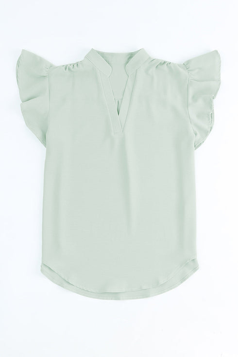 Ruffled Sleeveless V Neck Top