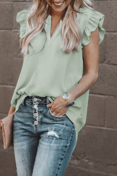 Ruffled Sleeveless V Neck Top