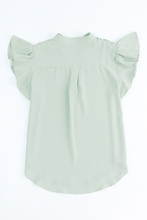 Ruffled Sleeveless V Neck Top