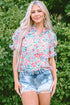 Ruffled Split Neck Puff Sleeve Botanical Print Blouse