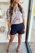 Ruffled Split Neck Puff Sleeve Botanical Print Blouse