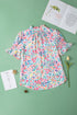 Ruffled Split Neck Puff Sleeve Botanical Print Blouse