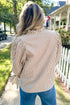 Ruffled Split Neck Striped Puff Sleeve Blouse