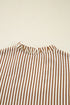 Ruffled Split Neck Striped Puff Sleeve Blouse