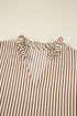 Ruffled Split Neck Striped Puff Sleeve Blouse