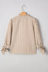 Ruffled Split Neck Striped Puff Sleeve Blouse