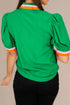 Ruffled Stand Collar Puff Sleeve Contrast Trim Blouse