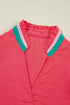 Ruffled Stand Collar Puff Sleeve Contrast Trim Blouse
