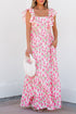 Ruffled Strap Garden Bloom A Line Maxi Dress