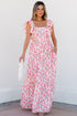 Ruffled Strap Garden Bloom A Line Maxi Dress