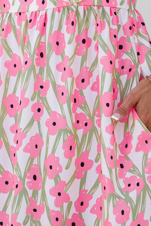 Ruffled Strap Garden Bloom A Line Maxi Dress