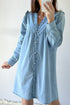 Ruffled V Neck Buttoned Denim Shift Mini Dress