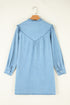 Ruffled V Neck Buttoned Denim Shift Mini Dress