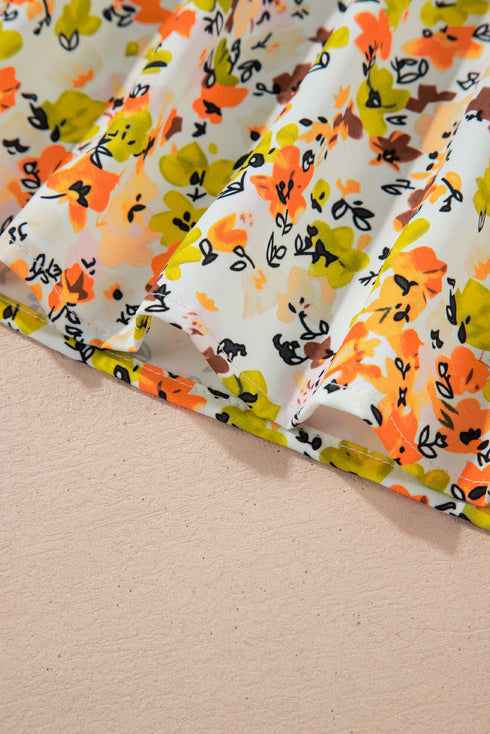 Ruffled V Neck Floral Print Woven Sleeveless Tank Top