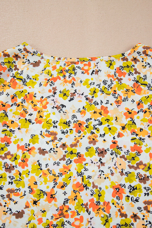 Ruffled V Neck Floral Print Woven Sleeveless Tank Top