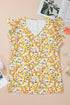 Ruffled V Neck Floral Print Woven Sleeveless Tank Top