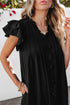 Ruffled V Neck Flutter Sleeve Shift Dress